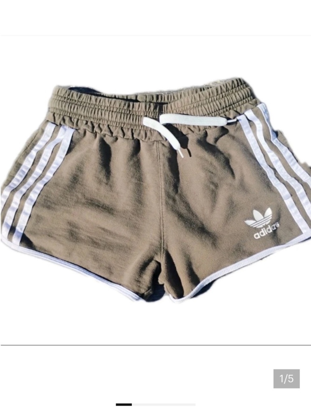 adidas Olive Women's 3-Stripe Athletic Shorts with White Trim